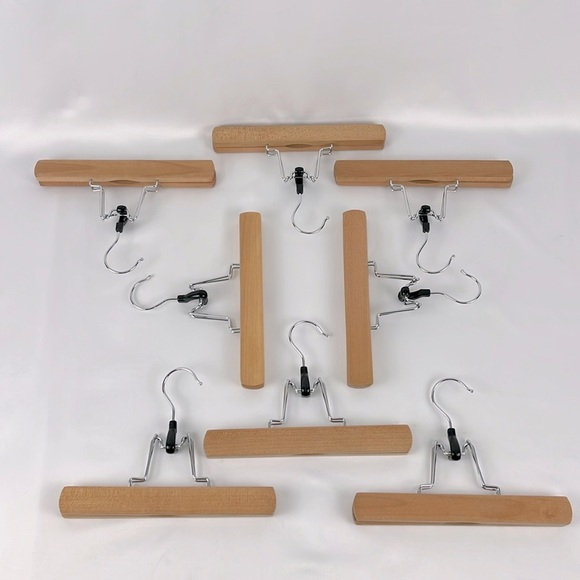 Lot of 8 Natural Wood Slack Skirt Pants Hangers with Metal Arm Clamps - Picture 1 of 7